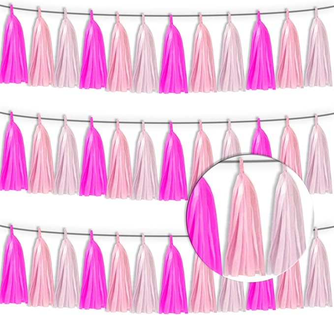 3P Maca-Rose Red Pink LightPink Metallic Fringe Banner Garland Foil Tinsel Streamer Backdrop Banners for Parties, Wall Hanging Curtain Parade Floats,Graduation Decorations, Wedding Party Decoration