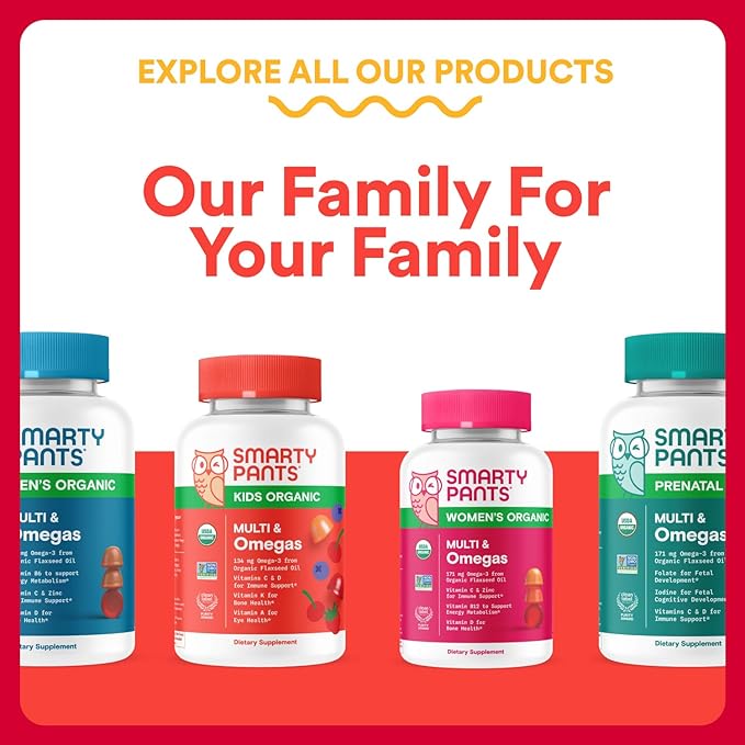 SmartyPants Organic Kids Multivitamin Gummies: Probiotics, Omega 3 (ALA), Vitamin D3, C, Vitamin B12, B6, A, K & Zinc for Immune Support, Biotin, Three Fruit Flavors, 120 Count (30 Day Supply)