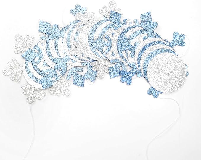 Snowflake-Snow Silver-Blue Christmas Party-Decorations Garland - 58Ft White Winter Wonderland Frozen Hanging Paper Streamers Banner,Birthday Baby Bridal Shower Wedding New Year Supplies Decor Ouruola