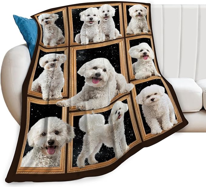 Bichon Frise Blanket Dog Throw Blanket Fleece Flannel Bedding Bichon Frise Stuff Gifts for Women Men Boys Girls Lover Adult Lover Plush for Couch Sofa Bed Decor 50"X40"