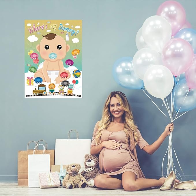 Fepito Baby Shower Party Games - Pin The Dummy On The Baby Game with 24pc Pacifier Stickers