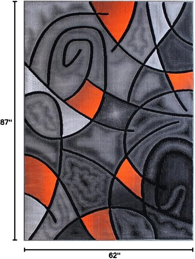 Masada Rugs, Modern Contemporary Area Rug, Orange Grey Black (5 Feet X 7 Feet)
