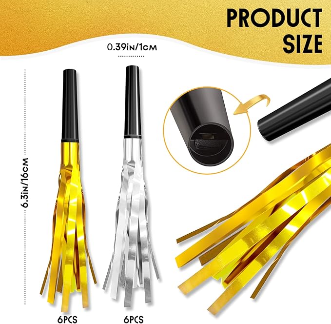 12 Pieces Gold Silver Noise Makers Glitter Noise Makers Metallic Fringed Party Blowers for Adults Birthday Graduation Sporting Events New Years Eve Party Supplies 2026