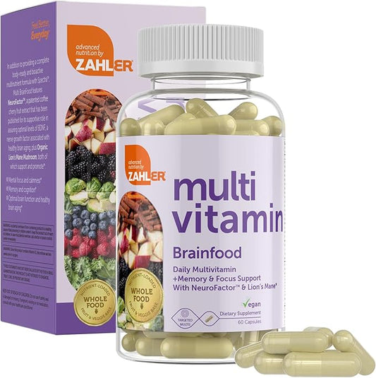 Zahler - Multivitamin Brain Supplement (60 Count) Kosher Brainfood Capsules for Adults with Neuro Factor & Lion's Mane - Nootropic Brain Supplements for Memory Support - Focus Mental Energy Boost