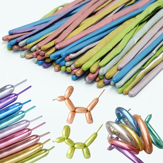 260 Long Balloons 108 Pcs Metallic Long Skinny Balloons 12 Per Color 9 Shimmery Colors for Twisting Animals Clown Long Balloon Supplies Elegant Garland Arch Wedding Birthday Party Decorations