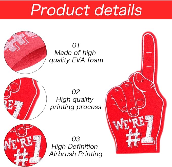 18Pcs Mini Foam Fingers for Sports-Themed Birthday, We're #1 Fan Foam Finger, Bulk Mini Foams Hand Fingers Cheerleader Gifts for Sports Events Party Supplies (Red)