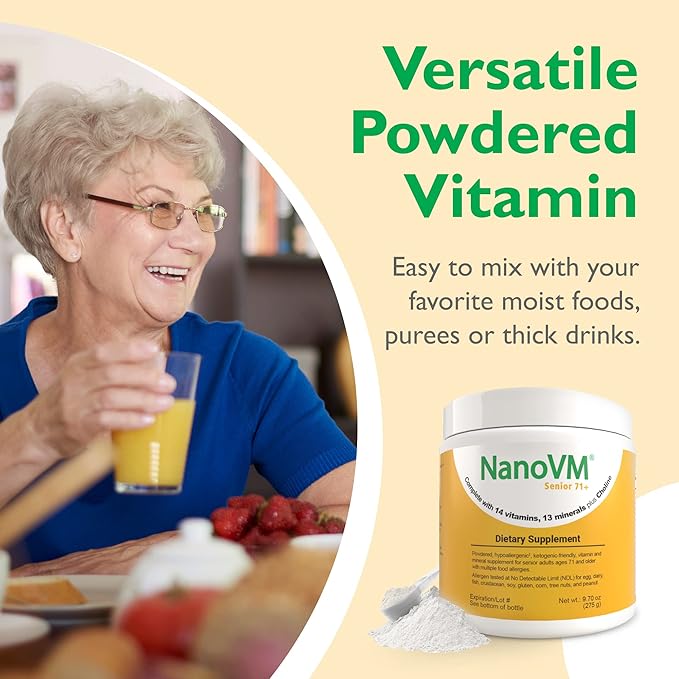 Senior 71+, Allergen-Free Vitamin Supplements, Unflavored Multivitamin Powder with 14 Vitamins & 13 Minerals, Low-Carbohydrate Mineral Supplements, 275g - Solace Nutrition