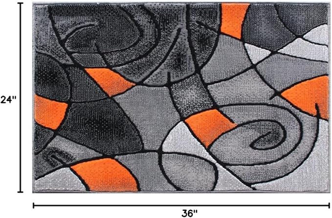 Masada Rugs, Modern Contemporary Area Rug Mat, Orange Grey Black (2 Feet X 3 Feet) Mat