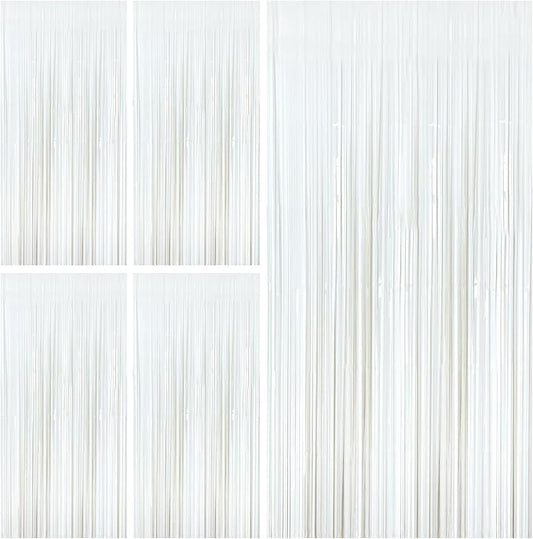 White Party Streamers Foil Fringe Backdrop Curtains Tinsel Streamers Birthday Party Decorations Fringe Backdrop for Birthday Party Graduation Bridal Shower