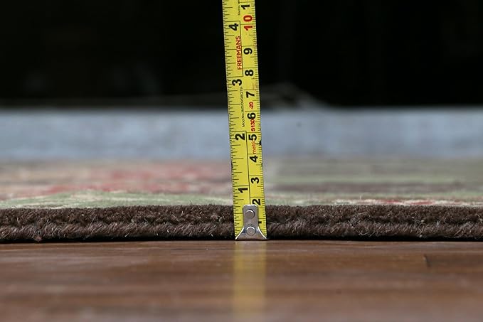 Handmade Area Rug Vintage Floral Pattern Green Red Brown - Without Duty and tariffs- Cecil Green (2'x2')