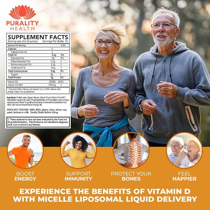 Vitamin D3 with K2 Liquid Supplement, Vegan, Micelle Liposomal Enhanced Absorption, Non-GMO, 30 Day Supply