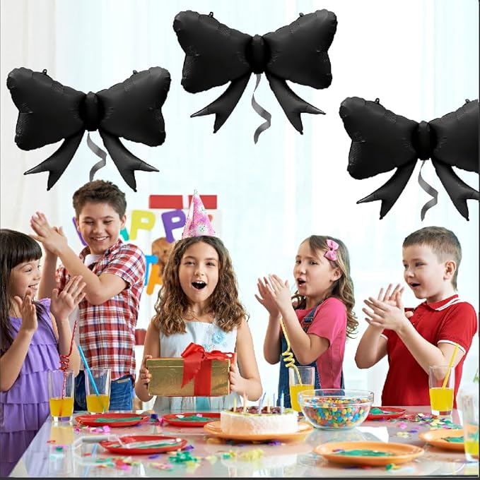 FBQ 3 Pcs Black Bow Balloon Bow Theme Party Baby Shower Birthday Party Girls Kids Foil Balloon Decoration Supplies