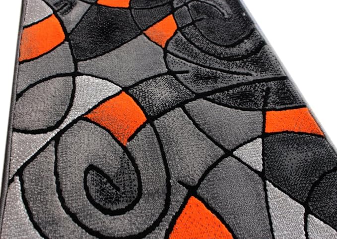 Masada Rugs, Modern Contemporary Area Rug Mat, Orange Grey Black (2 Feet X 3 Feet) Mat