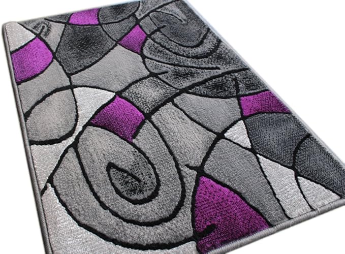 Masada Rugs, Modern Contemporary Area Rug Mat, Purple Grey Black (2 Feet X 3 Feet) Mat