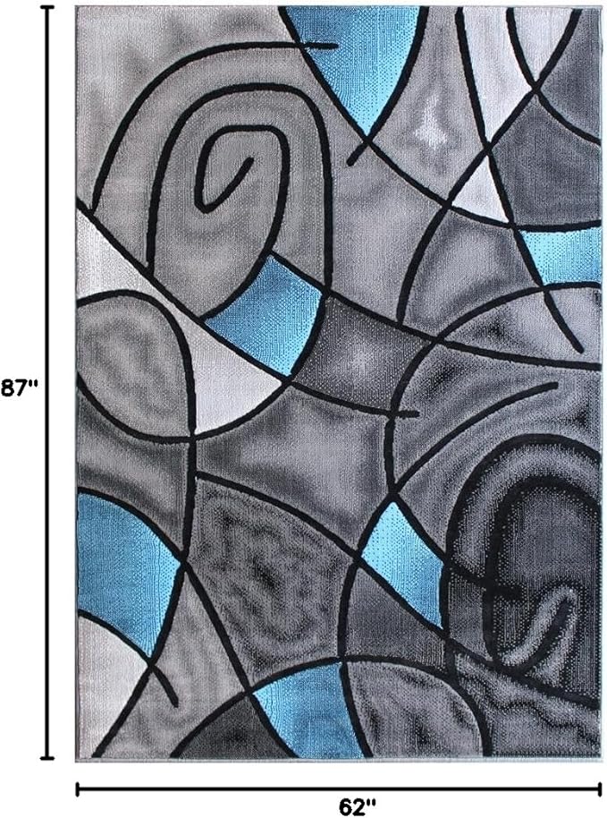 Masada Rugs, Modern Contemporary Area Rug, Blue Grey Black (5 Feet X 7 Feet)