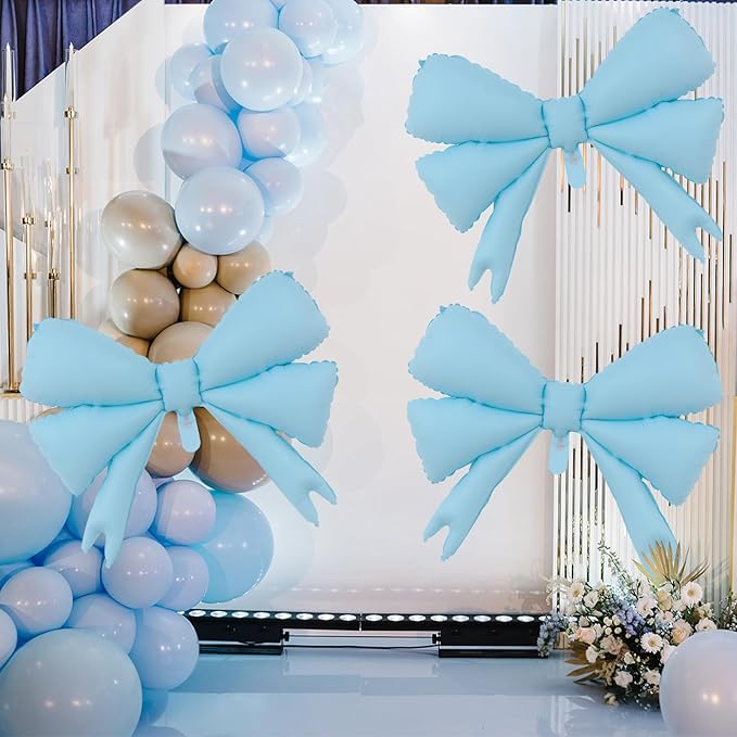 FBQ 3 Pcs Giant Blue Bow Balloon Bow Theme Baby Shower Girl Boy Birthday Party Decoration Supplies