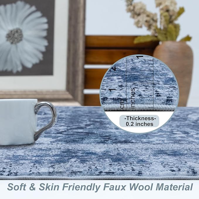 Area Rug 6×9, Large Vintage Boho Rug,Ultra-Soft Low Pile, Washable, Non Slip,Stain Resistant, Printed Carpet for Living Room Bedrooms Playroom Office Kitchen, Solid/Blue