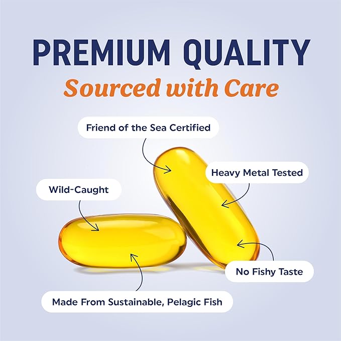 Triple Strength Omega 3 Fish Oil 3600 mg | EPA & DHA | Over 2100mg Omega-3 Fatty Acids | 1300mg EPA + 860mg DHA | Best Essential Fatty Acids | Premium Wild Caught & Burpless Fish Oil | 180 Ct