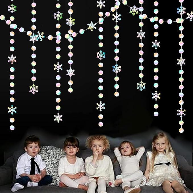 Iridescent-Holographic Christmas Party-Decorations Snowflake-Snow Garland - 61Ft Winter Wonderland Frozen Hanging Paper Streamers Banner,Birthday New Year Decor Ouruola