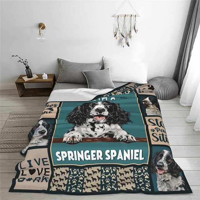 Springer Spaniel Blanket Dog Throw Blanket Fleece Flannel Plush Bedding Springer Spaniel Gifts Stuff for Women Men Boys Girls Adults for Couch Sofa Bed Home Decor 50"X40"