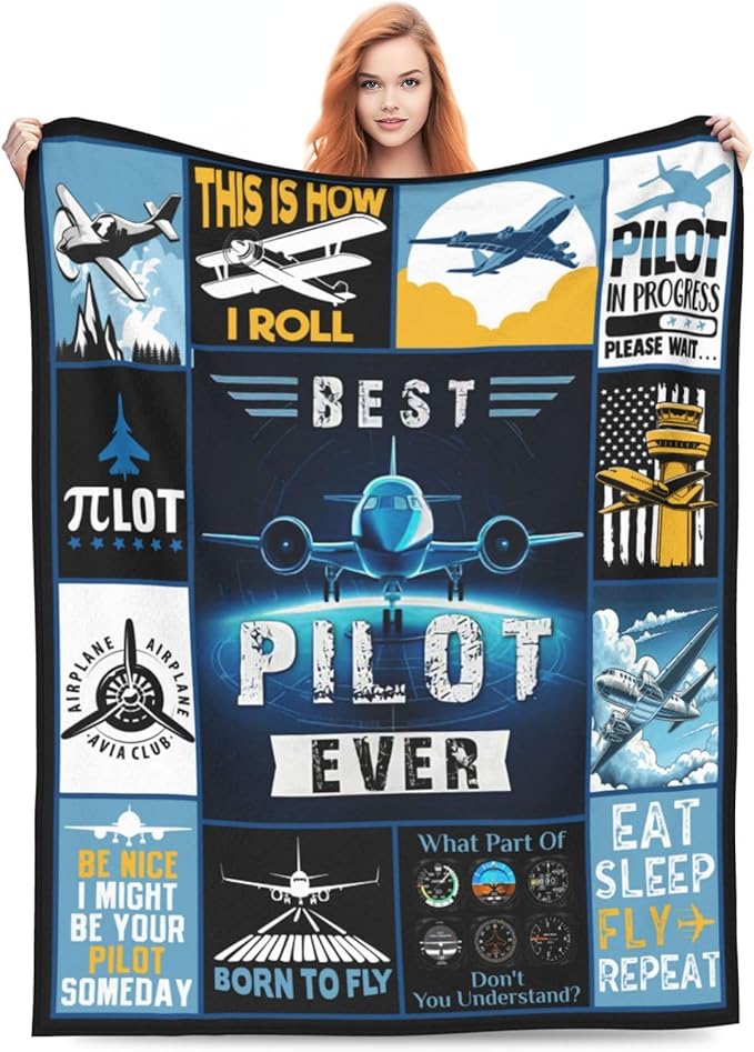 Airplane Blanket, Pilot Plane Throw Blanket, Aviation Gifts for Pilots Men Women Boys Girls Lover Adult Cozy Fleece Flannel Bedding Stuff Plush for Couch Sofa Bed Decor 60"X50"