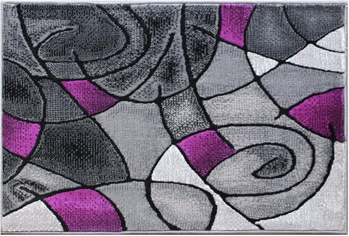 Masada Rugs, Modern Contemporary Area Rug Mat, Purple Grey Black (2 Feet X 3 Feet) Mat