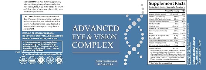 #1 Complete Research Vision Formula Advanced Eye Health Vitamin & Mineral Supplements for Adults w/Bilberry, Lutein, Zeaxanthin, Lycopene, Resveratrol | Supports Eye Strain, Dry Eyes 60 Capsules
