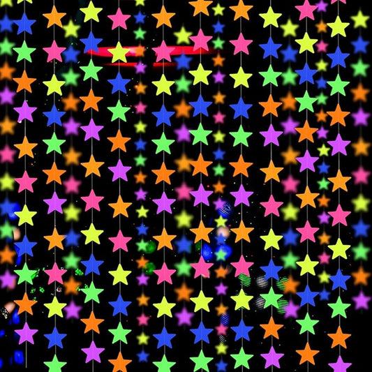 120feet UV Star Paper Neon Garland Neon Streamers Black Light Neon Decorations for Dark Glow Party UV Reactive Neon Party Favors Glow in The Dark Party Supplies for Party Wedding Birthday Banners