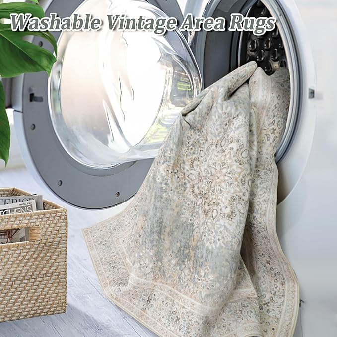 8x10 Area Rug Non Slip Boho Large Rug Entryway Indoor Mat Machine Throw Bedside Rug for Living Room Bedroom Kitchen (Beige Grey)