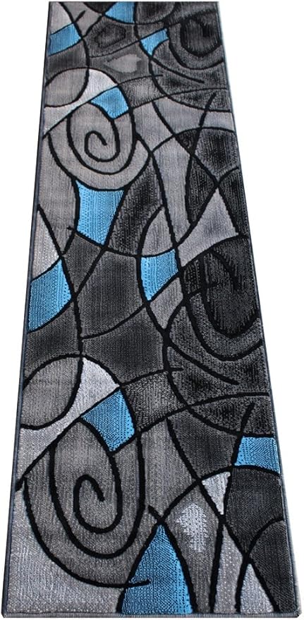 Masada Rugs, Modern Contemporary Runner Area Rug, Blue Grey Black (2 Feet X 7 Feet)