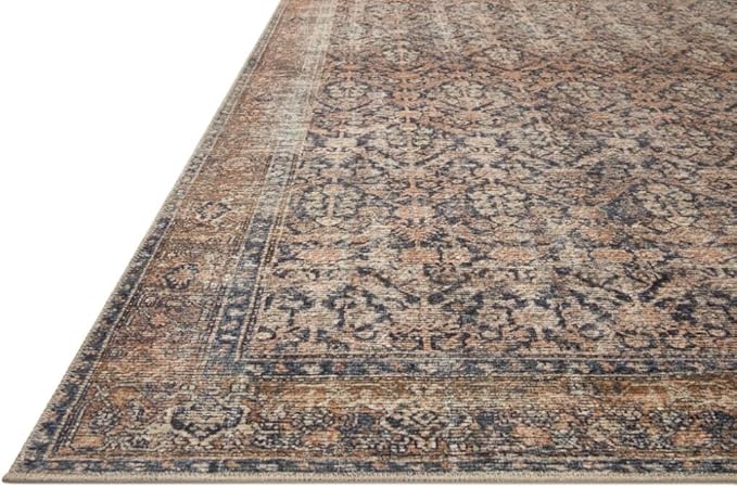 Loloi Amber Lewis Billie Collection, Ink & Salmon 8'-6" x 11'-6" Area Rug – Antique & Distressed Accent Rugs for Living Room, Bedroom, Entryway & Hallway, No Shed High Traffic Area Home Decor Rug