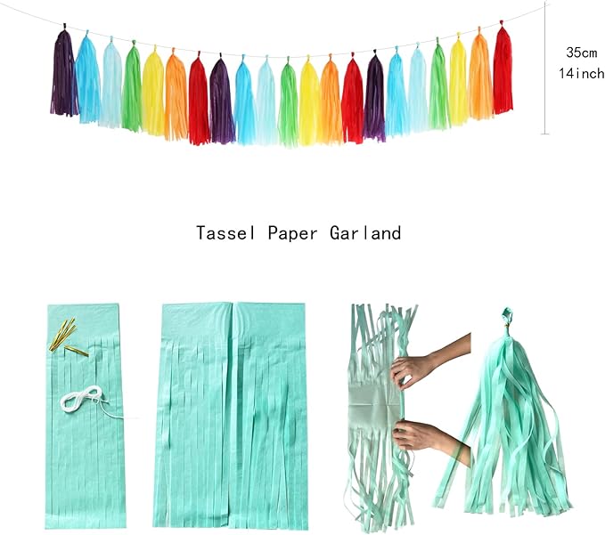 Rainbow Red-Orange Green-Blue Purple Party-Decorations - 30pcs Tissue Pom Poms Streamers, Colorful Theme Tassel Garland Banner, Boy Girl Kids Birthday Supplies,Baby Shower Wedding Decor Ouruola