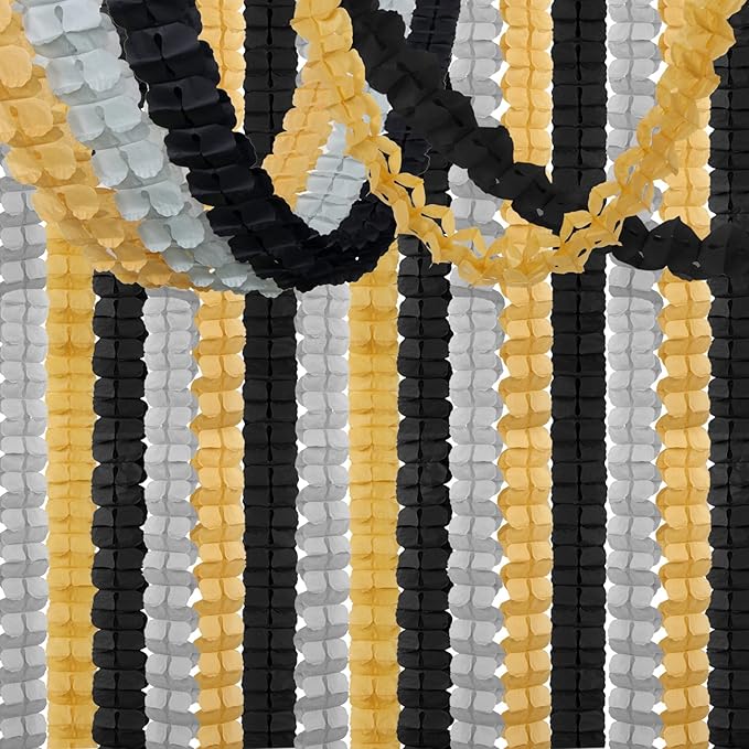 Black-Gold Silver Party-Decorations Streamers Garland - 157Ft Graduation Four-Leaf Clover Hanging Banner,Retirement Men Boys Birthday Wedding Baby Bridal Shower New Years Supplies Decor Hugtmr