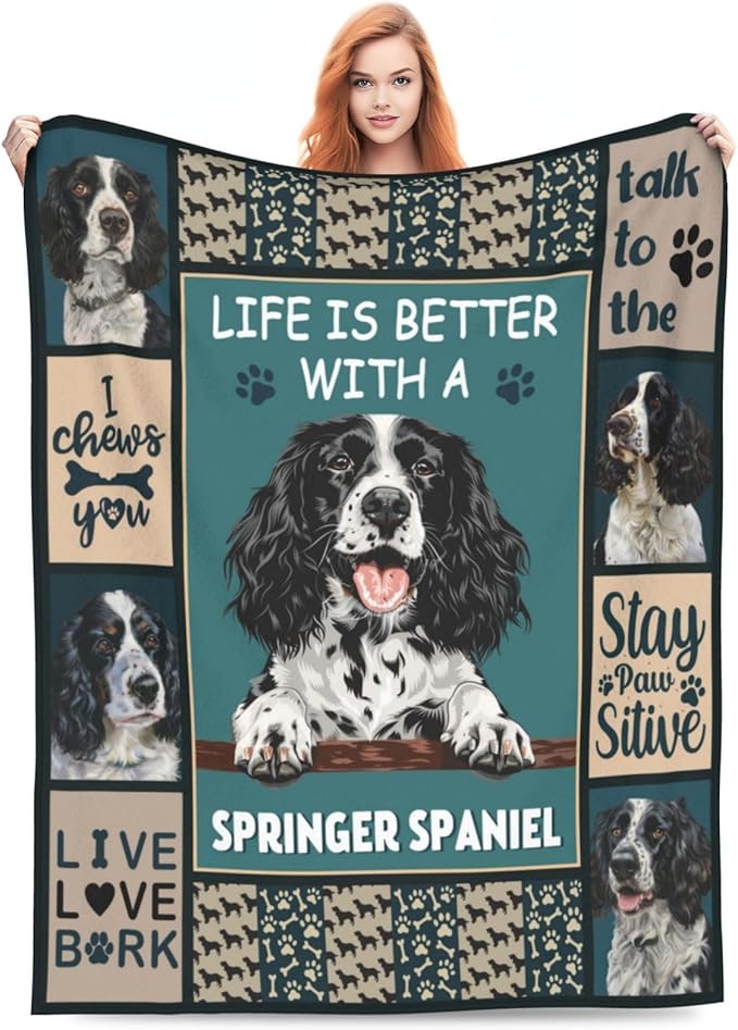 Springer Spaniel Blanket Dog Throw Blanket Fleece Flannel Plush Bedding Springer Spaniel Gifts Stuff for Women Men Boys Girls Adults for Couch Sofa Bed Home Decor 60"X50"