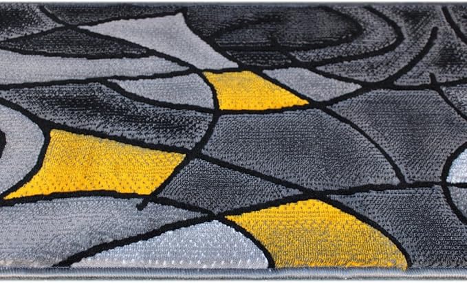 Masada Rugs, Modern Contemporary Runner Area Rug, Yellow Grey Black (2 Feet X 7 Feet)