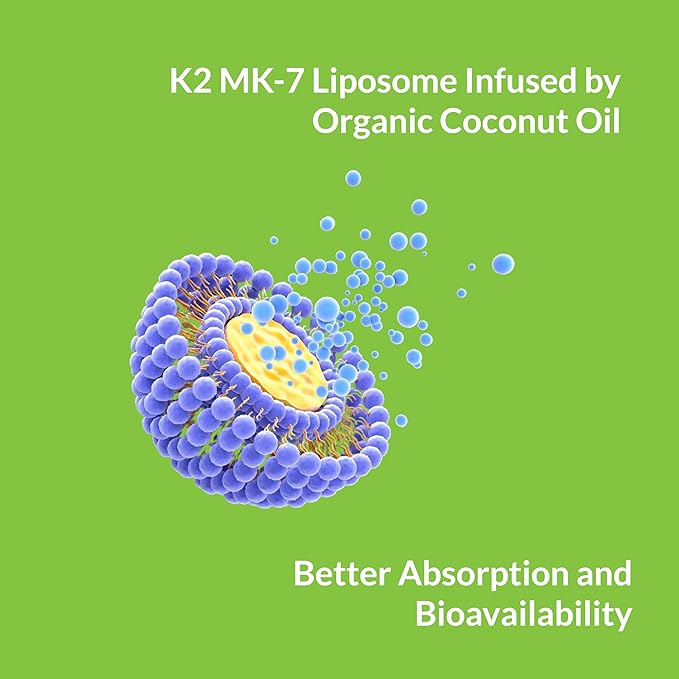 UpNourish Liposomal Vitamin K2 MK7 180 mcg - 180 K2 Vitamin Supplement Softgels for Women and Men - VIT K2 MK-7 with High Absorption