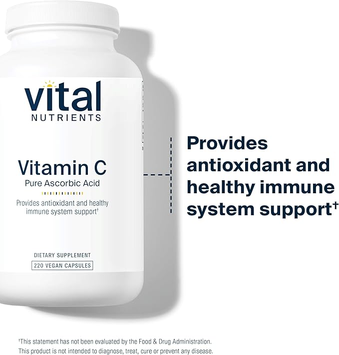 Vital Nutrients Vitamin C 1000mg (100% Pure Ascorbic Acid) | Vegan Antioxidant Supplement for Immune Support and Iron Absorption* | Gluten, Dairy and Soy Free | Non-GMO | 220 Capsules