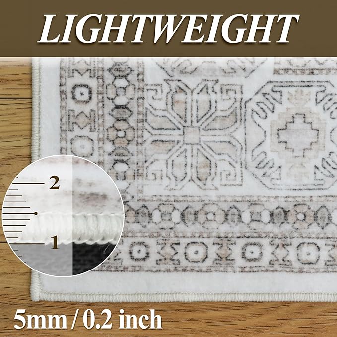 Area Rugs 8x10 for Living Room,Washable Boho 8x10 Area Rugs for Bedroom,Non Slip Carpet for Kitchen, Dining Room, Indoor, Kids Playroom Soft Low-Pile Rug, Thickness 0.2 Inches, Beige/Neutral