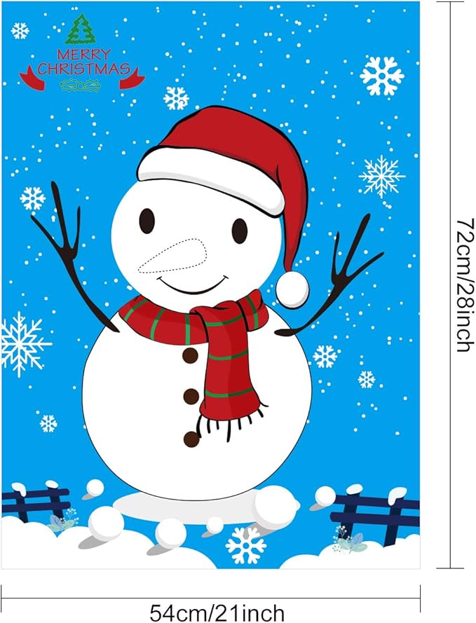 FEPITO Christmas Games for Pin The Nose on The Snowman Holiday Christmas Party Games with 24 Noses and Blindfold for for Christmas Party Supplies, New Year Xmas Gifts