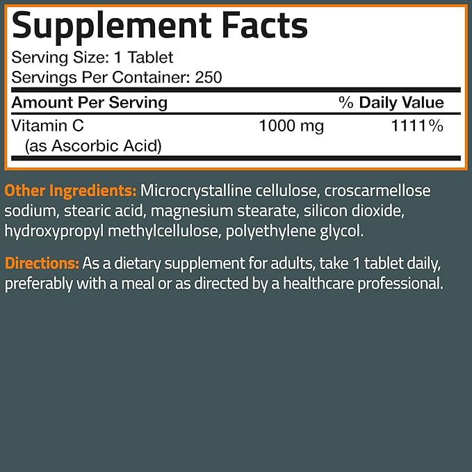 Bronson Vitamin C 1000mg Extra Strength, Supports a Healthy Immune System, High Potency, Non-GMO, 250 Vegetarian Tablets