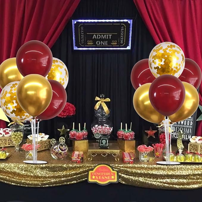 TONIFUL 4 Set Burgundy Red Gold Balloon Centerpieces for Table,Balloon Stand Kit for Graduation Decorations 2025,Christmas Party Decoration,New Year's Eve,Anniversary,Thanksgiving,Birthday Decorations