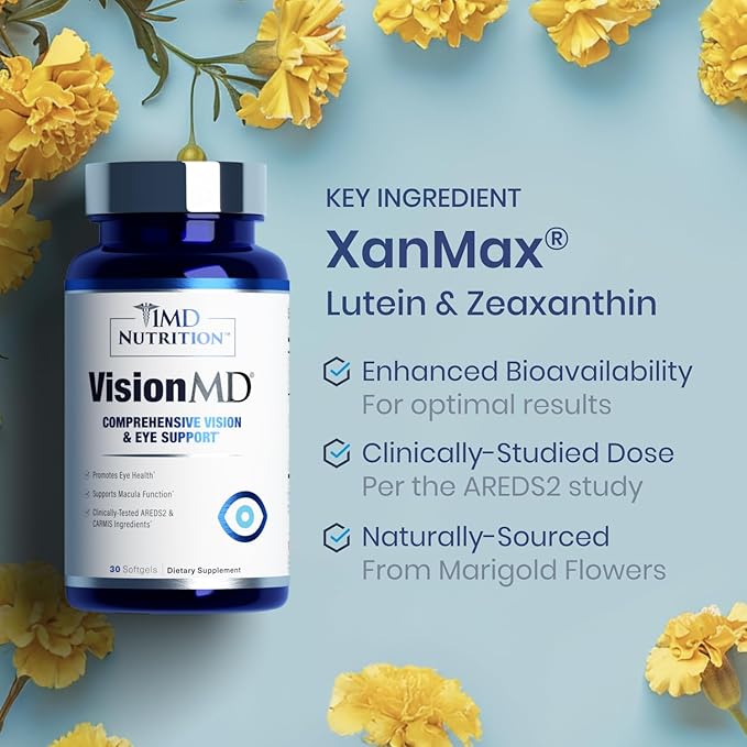1MD Nutrition VisionMD Eye Vitamin CARMIS - with Lutein & Zeaxanthin | Supports Vision Health, Everyday Eye Strain, & Occasional Dry Eye | 60 Softgels (2-Pack)