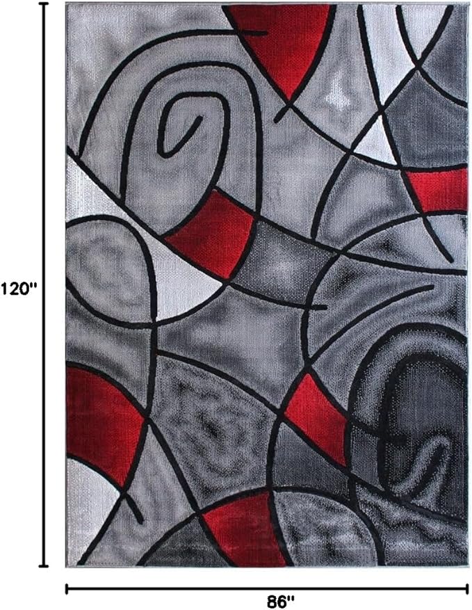 Masada Rugs, Modern Contemporary Area Rug, Red Grey Black. (8 Feet X 10 Feet)
