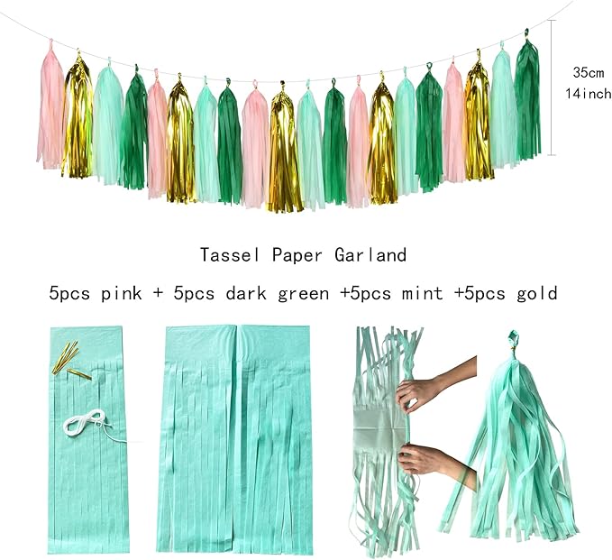 Sage-Green Pink-Gold Baby Bridal-Shower Decorations - 30pcs Rustic Wedding Tissue Pom Poms,Tassel Garland Banner,Birthday Bachelorette Engagement Valentines Mothers Day Party Decor Lasting Surprise