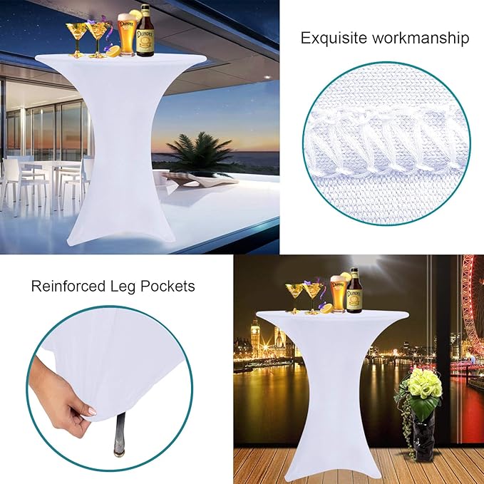 RELIANCER 2 Pack Cocktail Table Covers,32"x43" Fitted Spandex Tablecloth,Stretch Round Highboy Tables Cover,Elastic High Top Table Cloths for Outdoor Party,Wedding,Bar,Birthday,Banquet,Trade Show