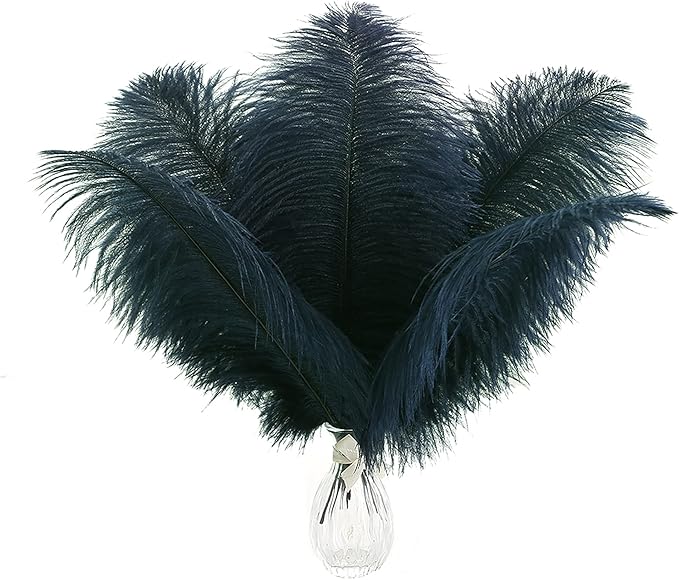 Ballinger Navy Blue Ostrich Feathers Plumes - 24pcs 10-12inch Craft Feathers for Wedding Party Centerpieces Halloween Decorations