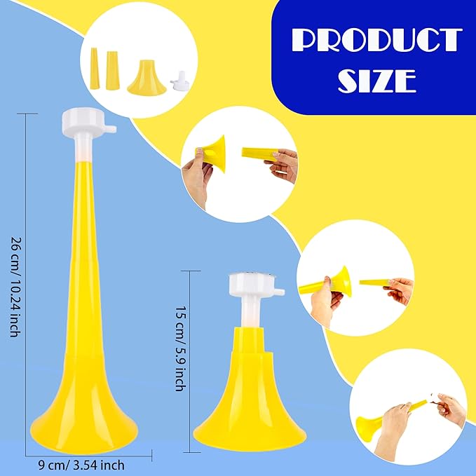 8 Pcs 10.24 Inch Collapsible Stadium Horn Plastic Vuvuzela Trumpet Horn Loud Sound Noise Maker for Sporting Events Graduation Games School Sports Party Supplies (Color Set 1)