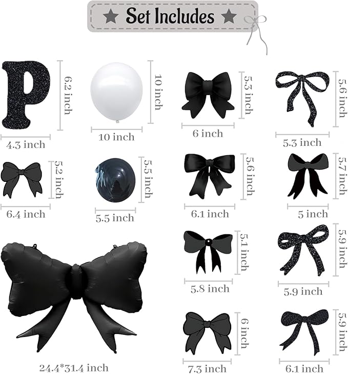 FBQ 24 Pcs Black Bow Happy Birthday Banner Bow Hanging Swirls Black Bow Foil Balloons Latex balloon Butterfly Themed Birthday Party Decorations Supplies