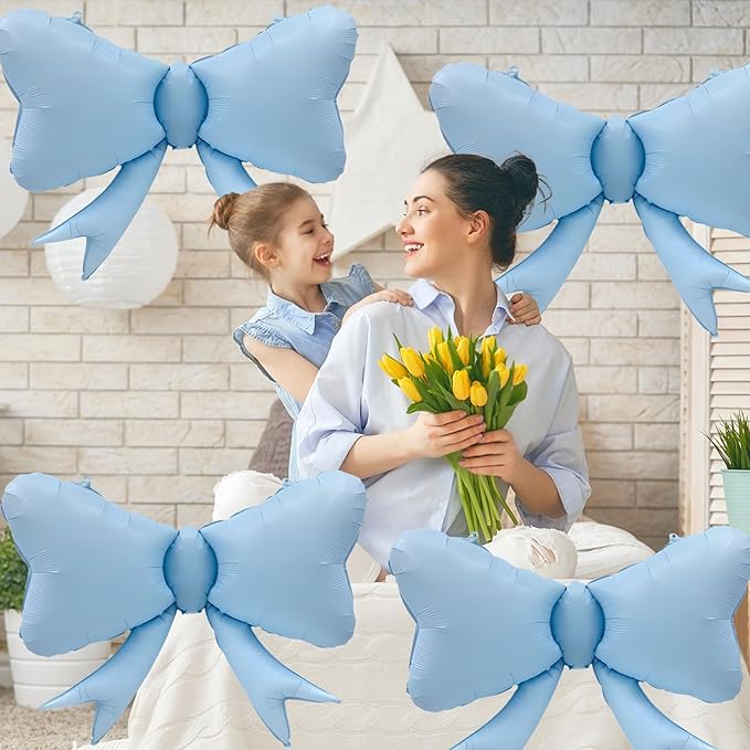 FBQ 6 Pcs Bow Balloon Macaron Blue Bow Theme Birthday Theme Baby Shower Girls Boy Party Decoration Supplies