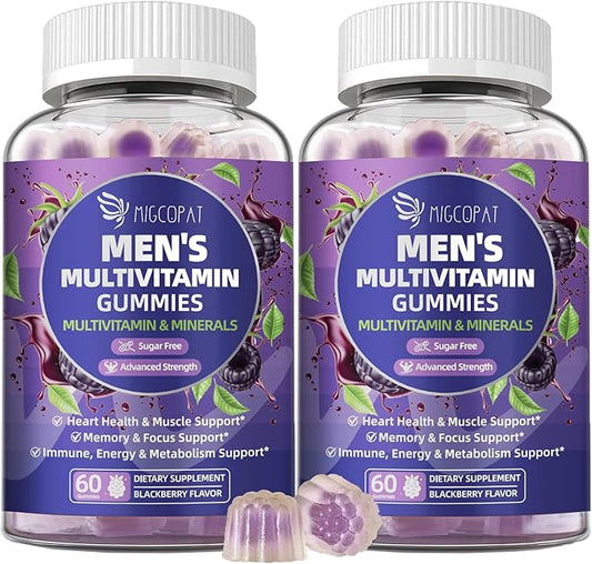 2-Pack Multivitamin for Men, Mens Multivitamins Gummies w/Omega-3, Probiotics, Inositol, Folate, Male Support Blend, Vitamins A, C, D, E, B - Support Heart, Brain, Muscle, Energy, Sugar-Free Gummy